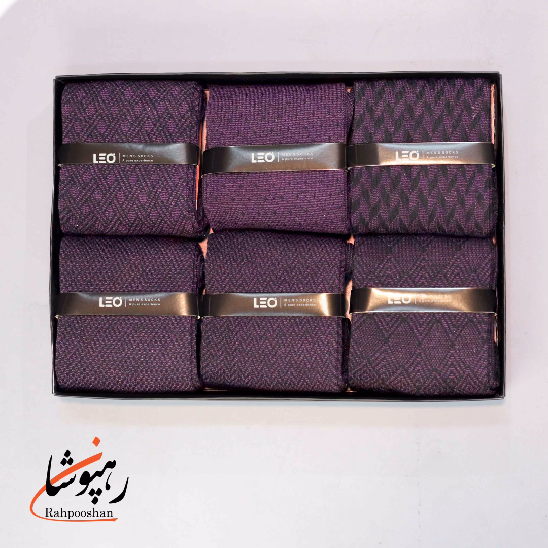 جوراب ساقدار دوفس بنفش طرح گندم لوزی لئو LEO (پک 6 عددی)(108)