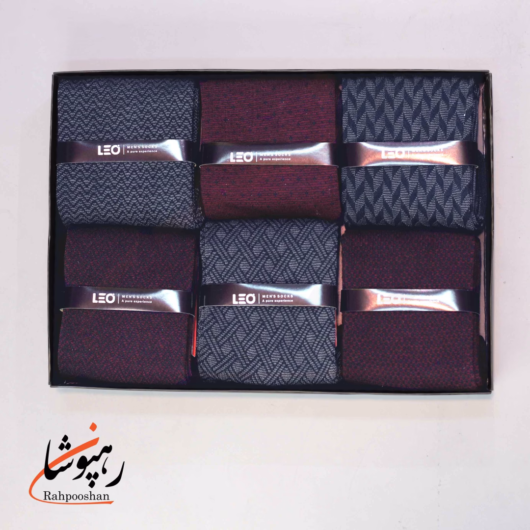 جوراب ساقدار دوفس 6 طرح سرمه ای زرشکی لئو LEO (پک 6 عددی)(113)