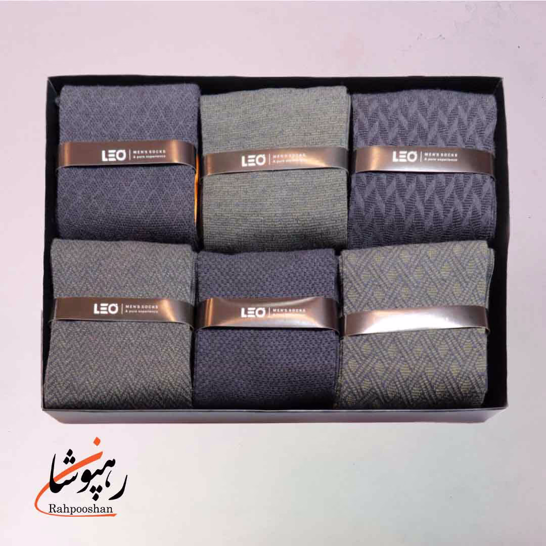 جوراب لئو LEO ساق دار دوفس مشکی دودی و سبز زیتونی (پک 6 عددی)(124)