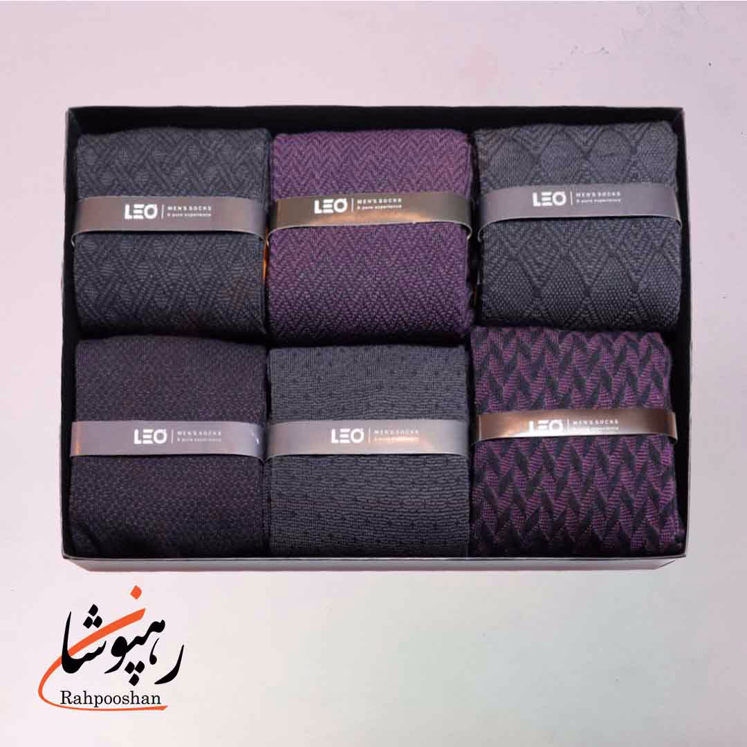 جوراب دوفس ساقدار 6 طرح مشکی بنفش لئو LEO (پک 6 عددی)