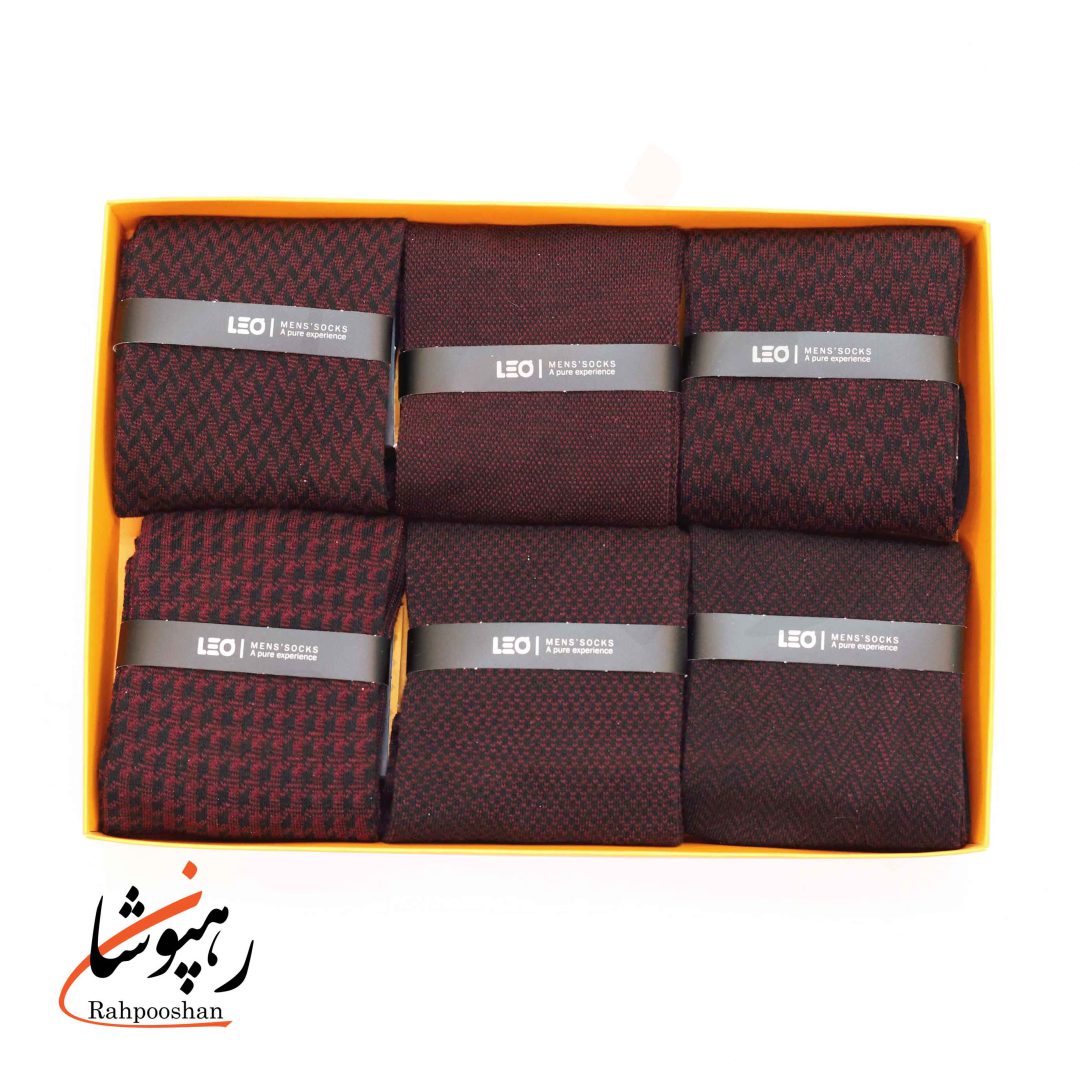 جوراب ساقدار دوفس مشکی زرشکی لئو LEO (پک 6 عددی)(139)