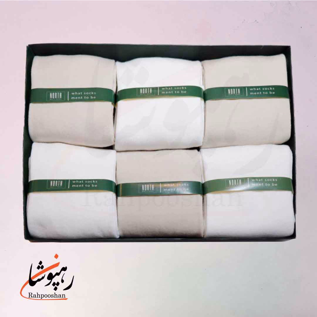 جوراب نورث NORTH ساقدار دوفس سفید کرم (پک 6 عددی)(303)