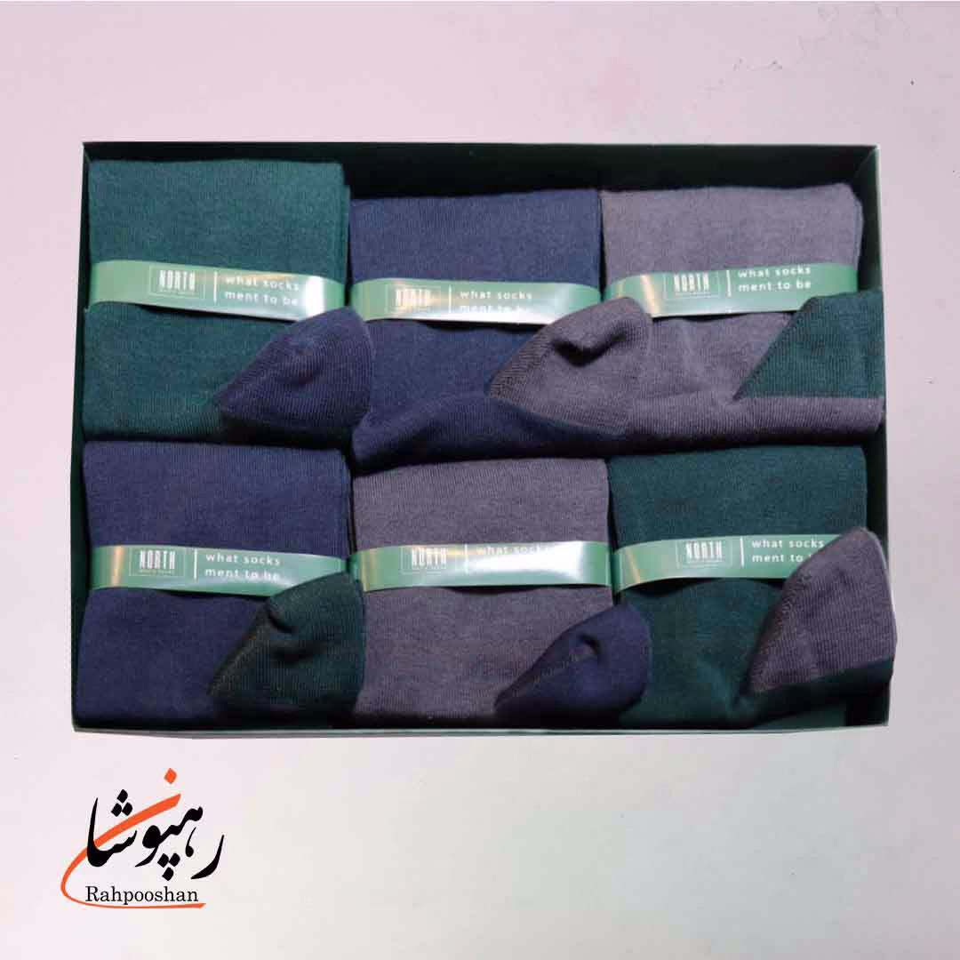 جوراب ساقدار پاشنه دو رنگ سرمه‌ای طوسی سبز نورث NORTH (پک 6 عددی)(309)