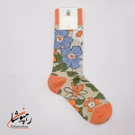 جوراب ساقدار موکسیائو (MOXIAO) طرح گلستان نارنجی آبی - تصویر 2