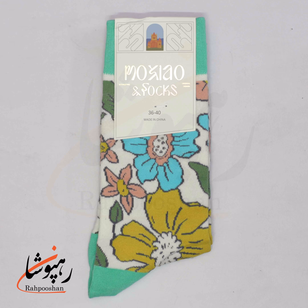 جوراب ساقدار موکسیائو (MOXIAO) طرح گلستان سبز آبی