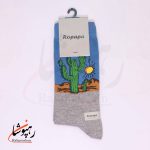 جوراب ساق بلند روپاپا (Ropapa) طرح کاکتوس و خورشید (cactus sun) طوسی