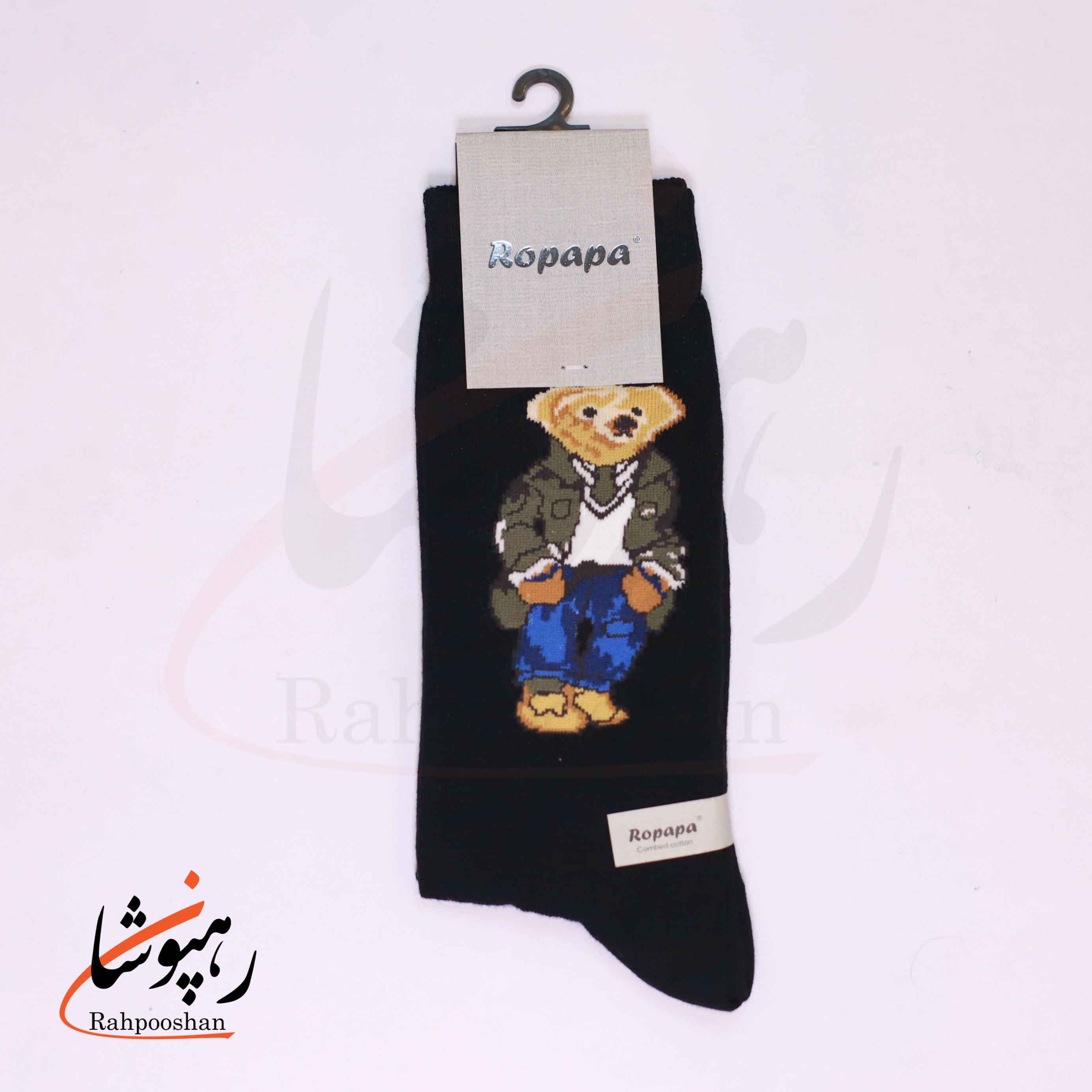 جوراب ساق بلند روپاپا (Ropapa) طرح کت سبر (teddy) سیاه جوراب ساق بلند روپاپا (Ropapa) طرح کت سبر (teddy) سیاه
