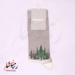 جوراب ساق بلند زنانه روپاپا (Ropapa) طرح درختان کاج(pine trees) سفید طوسی