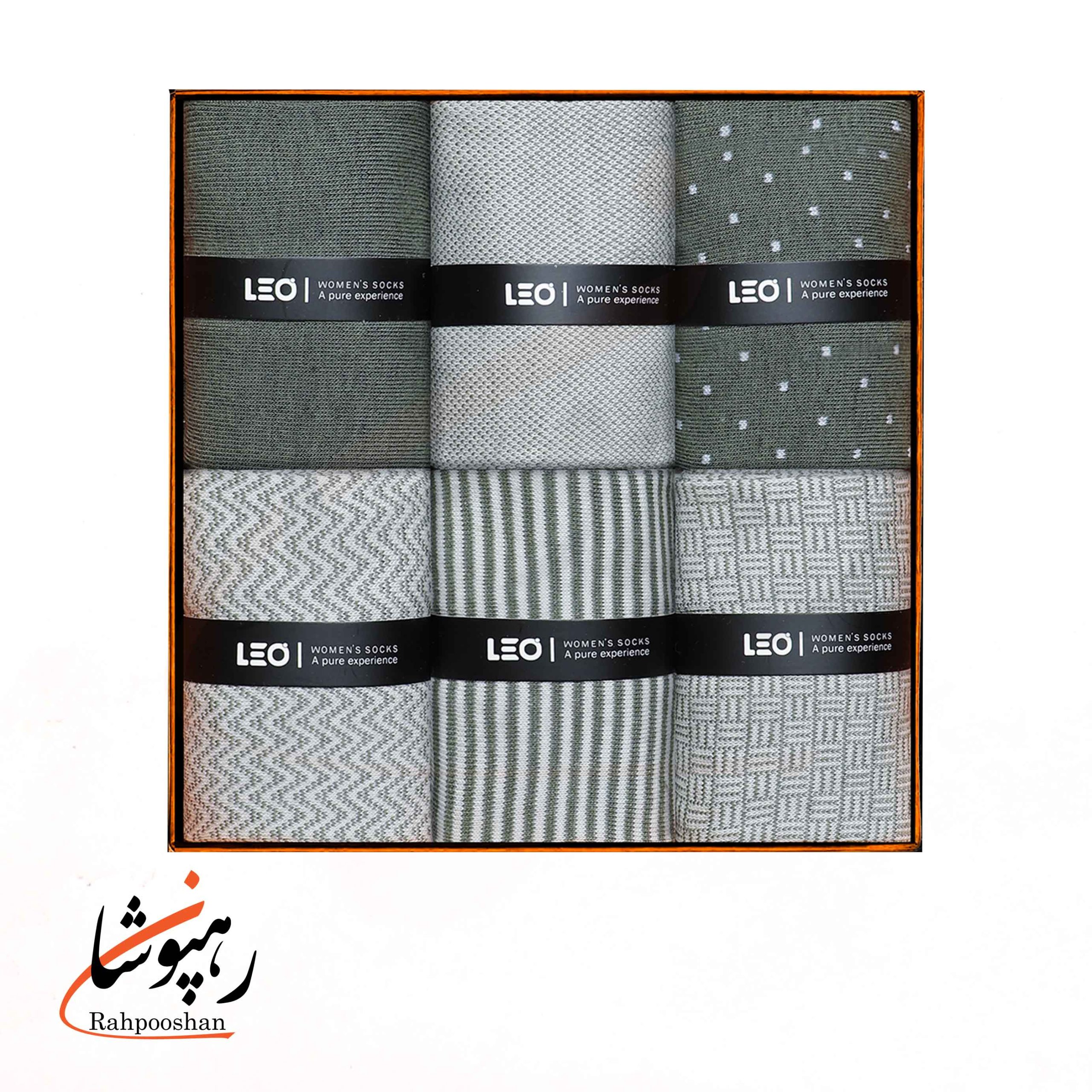520 جوراب زنانه ساقدار 6 طرح طوسی لئو LEO (پک 6 عددی)(520) - تصویر 1
