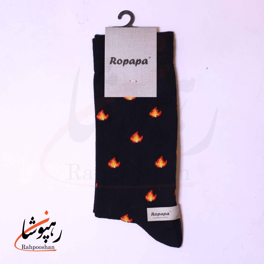 جوراب ساق بلند روپاپا (Ropapa) طرح آتش (Fire) سیاه