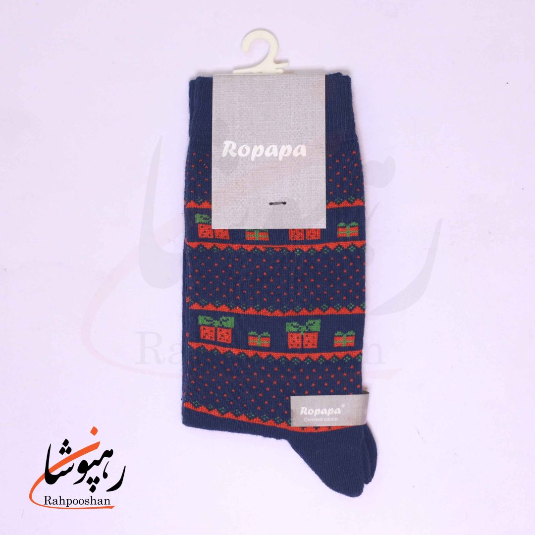 جوراب ساق بلند زنانه روپاپا (Ropapa) طرح کادو دات سرمه‌ای