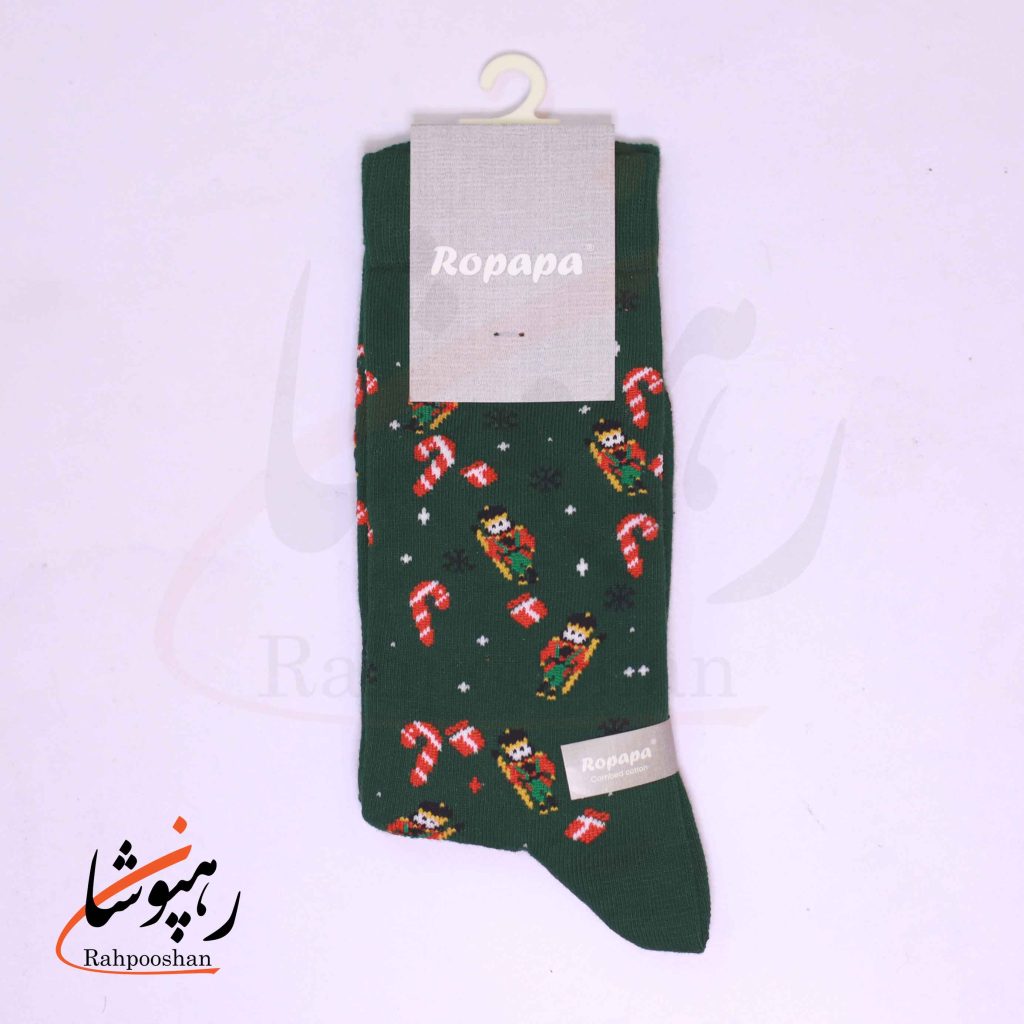 جوراب ساق بلند زنانه روپاپا (Ropapa) طرح رژه فندق شکن (nutcracker parade) سبز یشمی