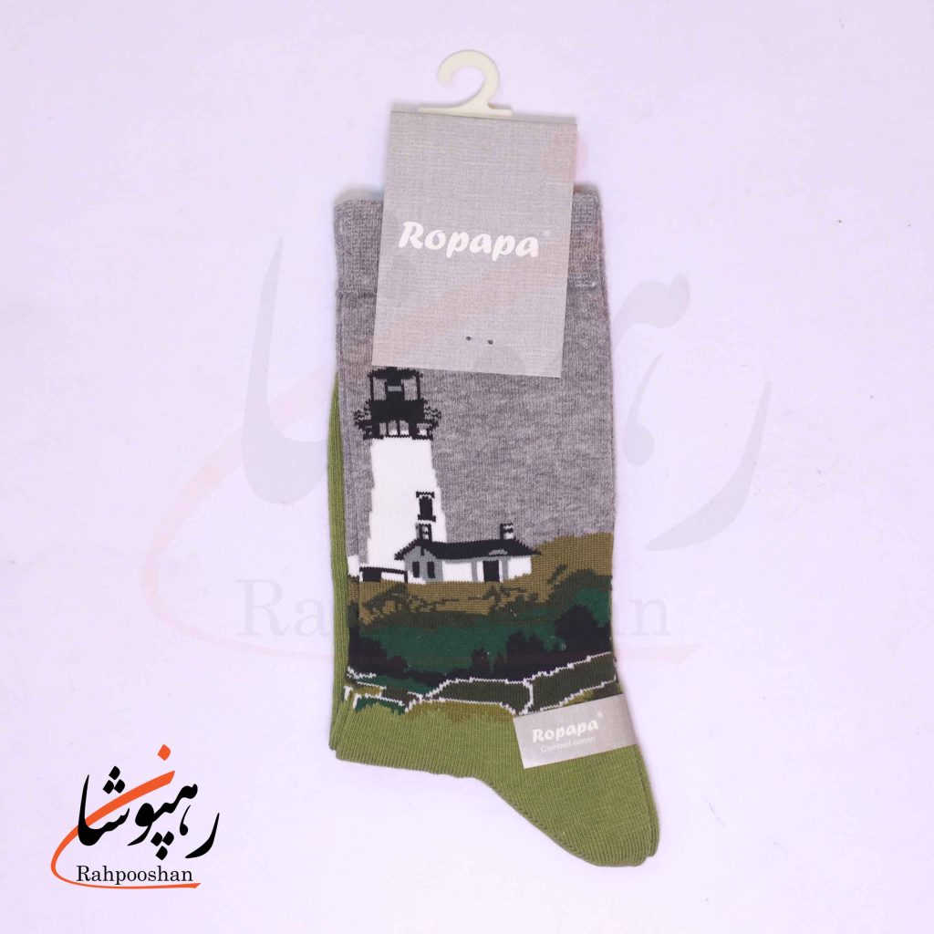 جوراب ساق بلند زنانه روپاپا (Ropapa) طرح کلبه تپه‌ای (hill cottage) سبز