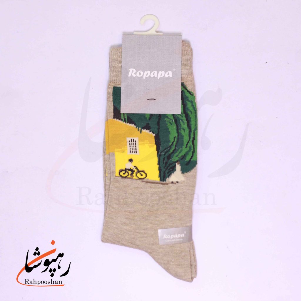 جوراب ساق بلند زنانه روپاپا (Ropapa) طرح مسیر سبز (greenpath) کرم ملانژ