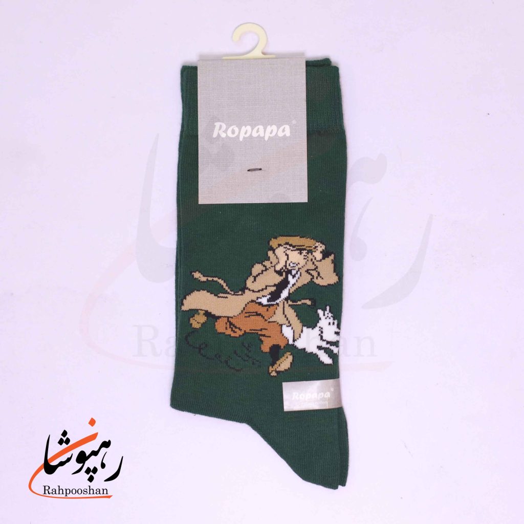 جوراب ساق بلند زنانه روپاپا (Ropapa) طرح تن تن ماجراجو (adventurer) سبز یشمی