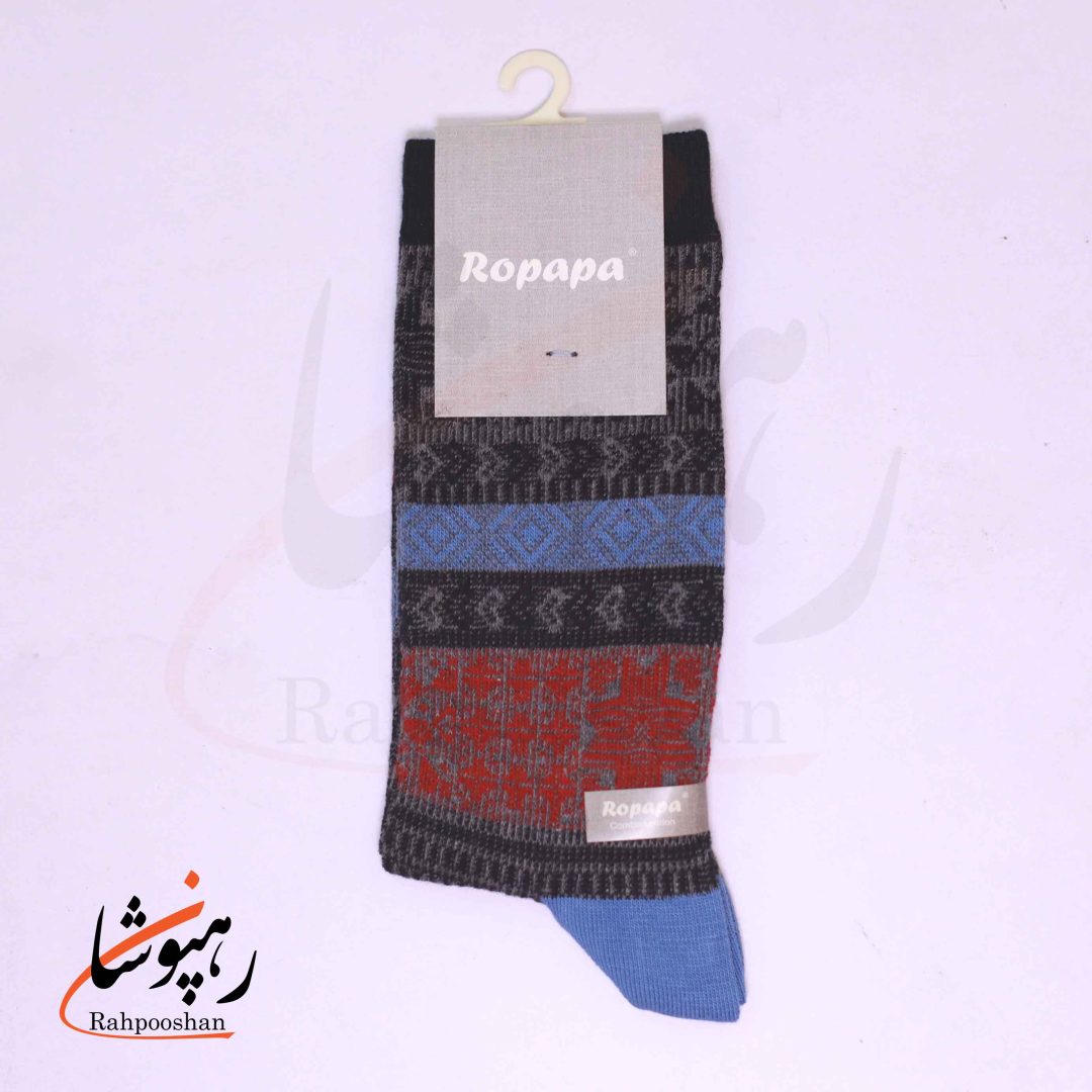 جوراب ساق بلند زنانه روپاپا (Ropapa) طرح پرسیکا (persica) ژاکارد آبی کاربنی