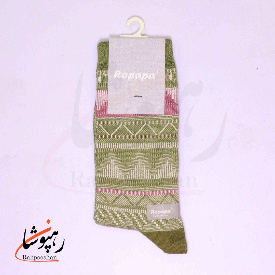 جوراب ساق بلند زنانه روپاپا (Ropapa) طرح لمس گلیم (kilim touch) سبز