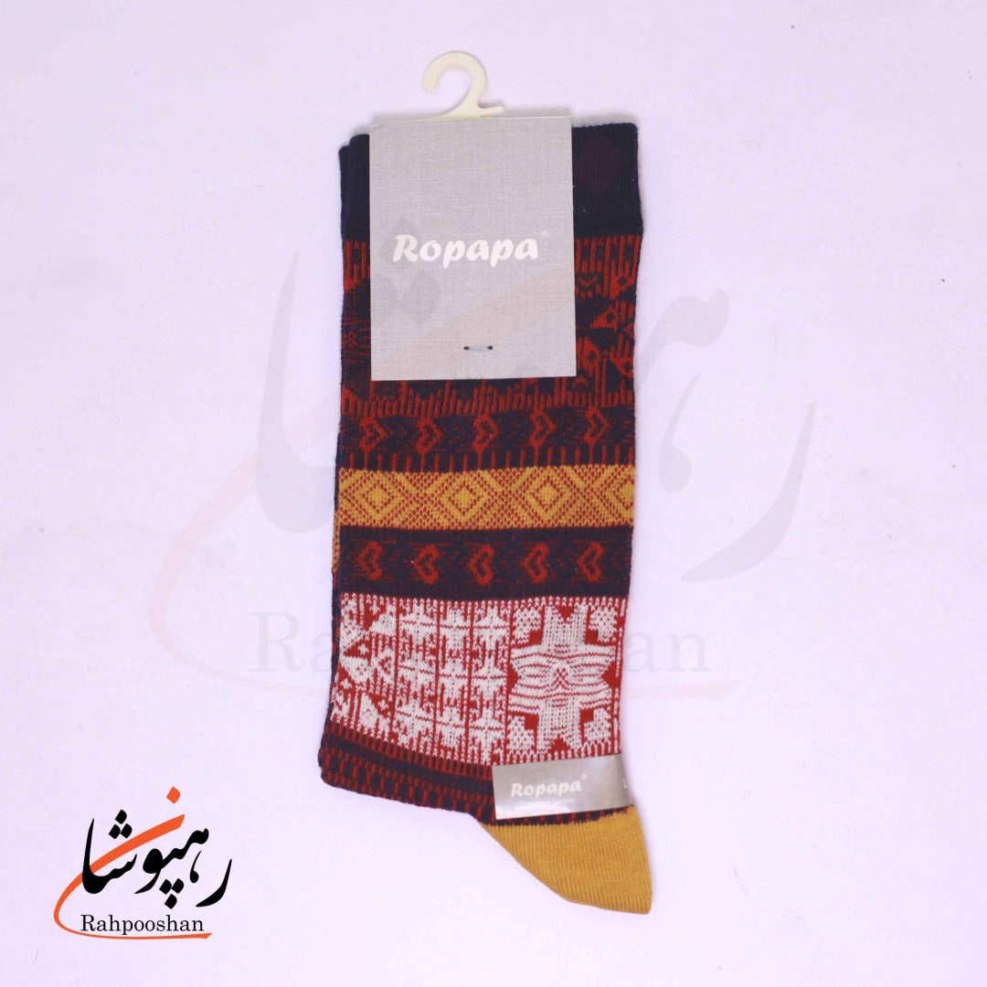 جوراب ساق بلند زنانه روپاپا (Ropapa) طرح پرسیکا (persica) ژاکارد خردلی