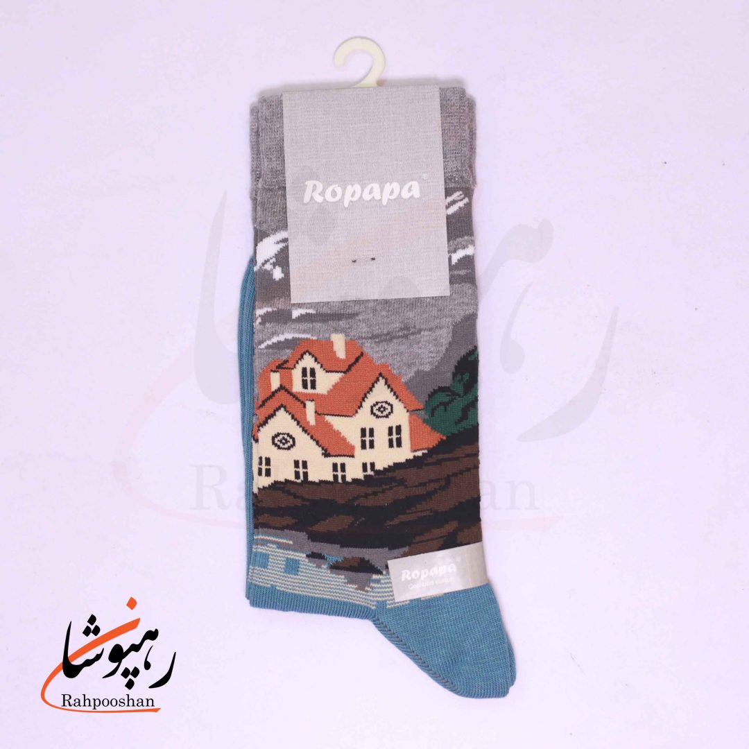 جوراب ساق بلند زنانه روپاپا (Ropapa) طرح سقف های بی صدا (silent roofs) آبی